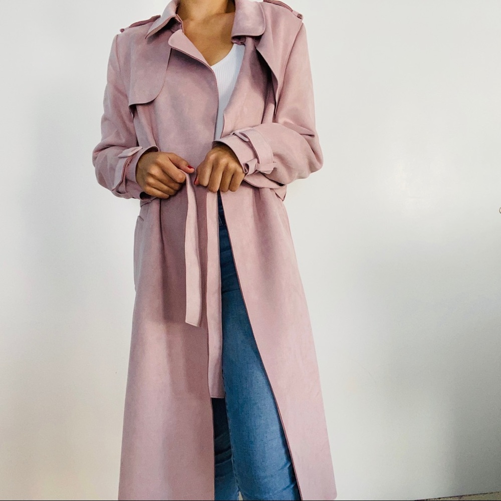 Zara Pink Faux Suede Tench Coat